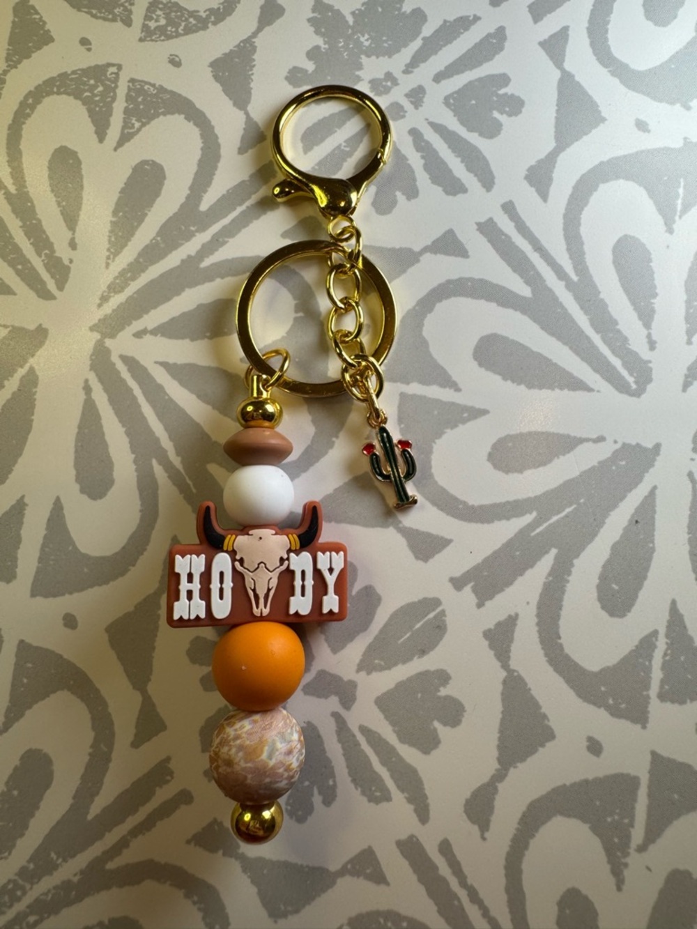 Howdy Western-Inspired Keychain Charm in Gold & Orange